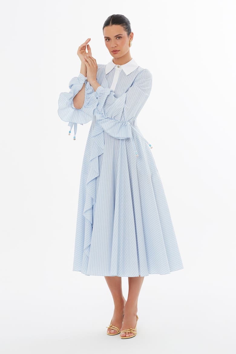 Ruffle Detail Midi Dress, Main, color, Baby Blue