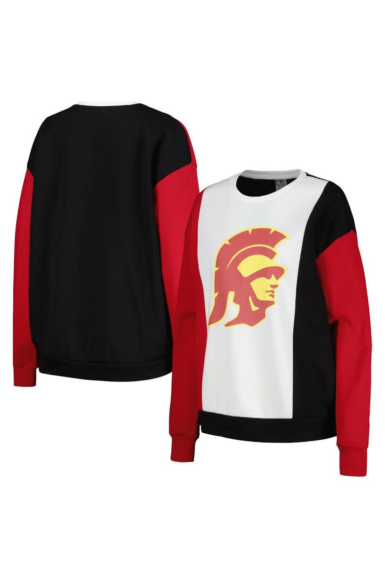 Women's Gameday Couture White/Black USC Trojans Vertical Color-Block Pullover Sweatshirt, Main, color, White