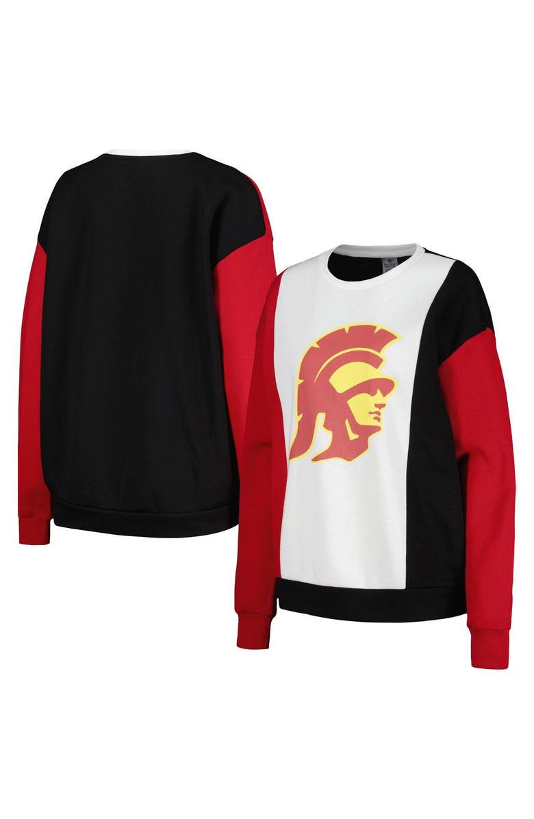 GAMEDAY COUTURE Women's Gameday Couture White/Black USC Trojans Vertical Color-Block Pullover Sweatshirt, Main, color, White