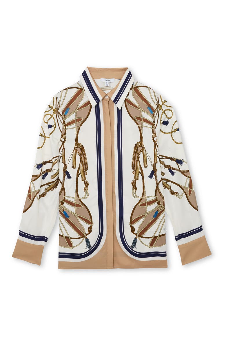 Ellis Tassel Print Button-Up Shirt, Alternate, color, IVORY/ BROWN