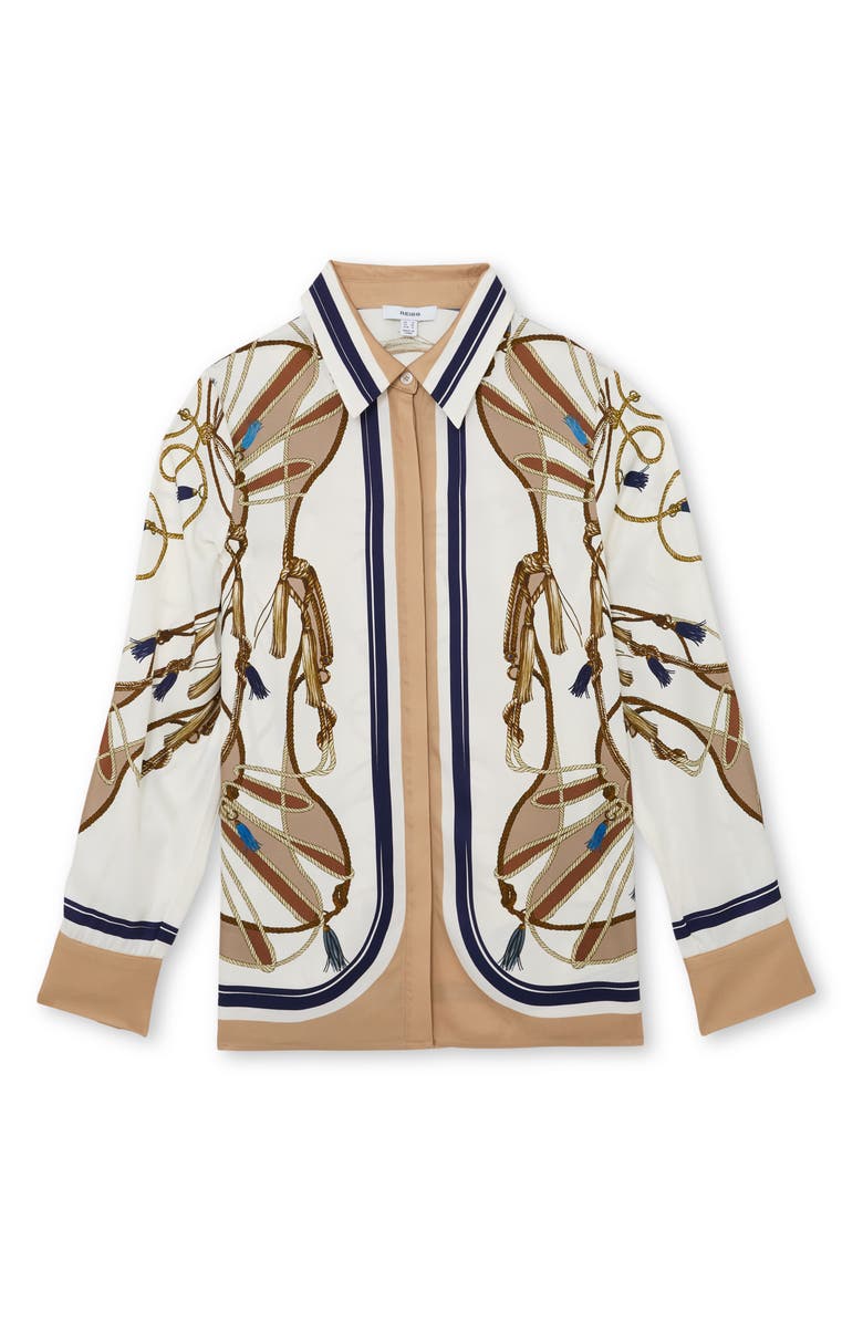 Reiss Ellis Tassel Print Button-Up Shirt, Alternate, color, Ivory/ Brown