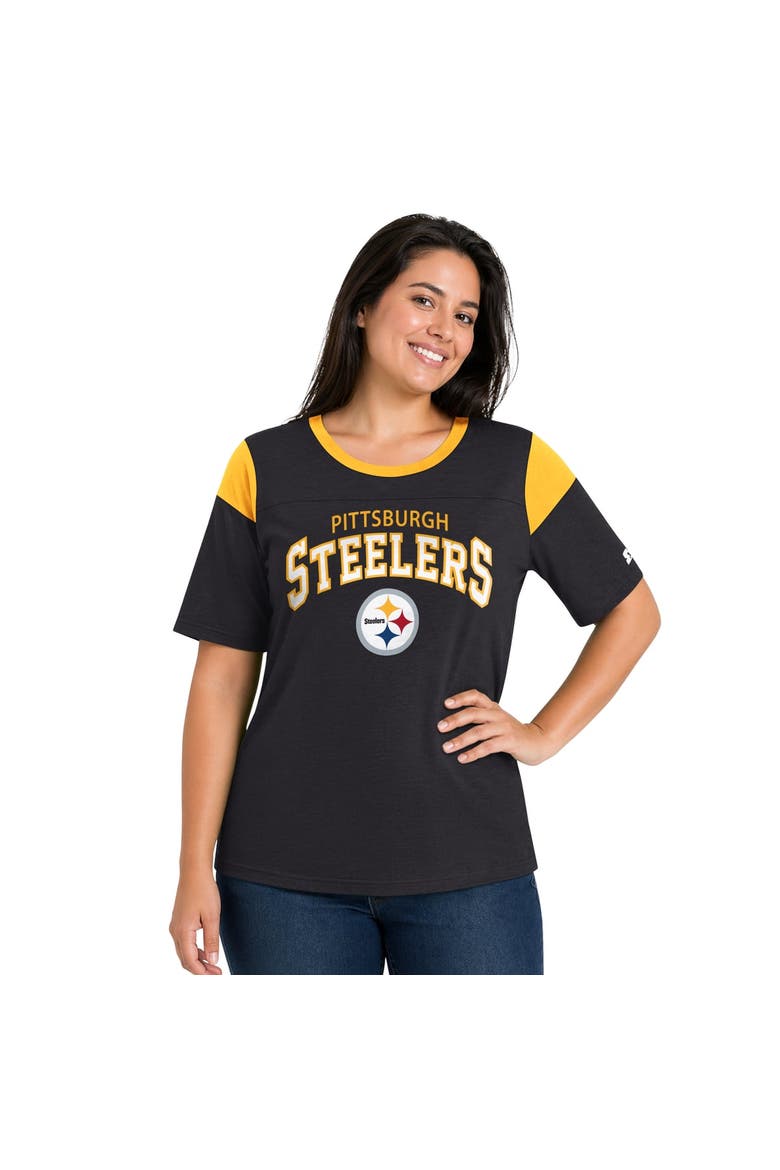 Women's Starter  Black Pittsburgh Steelers Plus Size Linebacker Slub T-Shirt, Main, color, Black