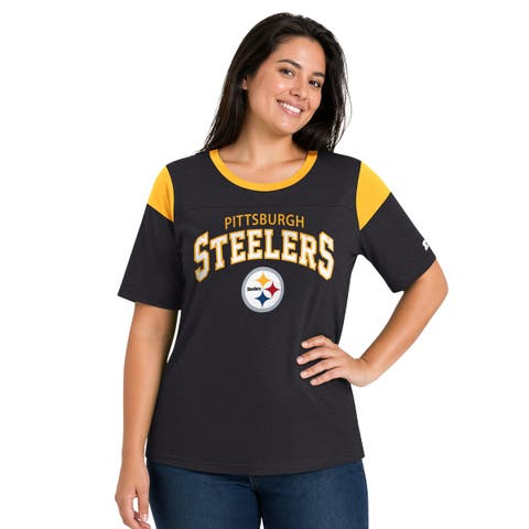 Women's Starter  Black Pittsburgh Steelers Plus Size Linebacker Slub T-Shirt