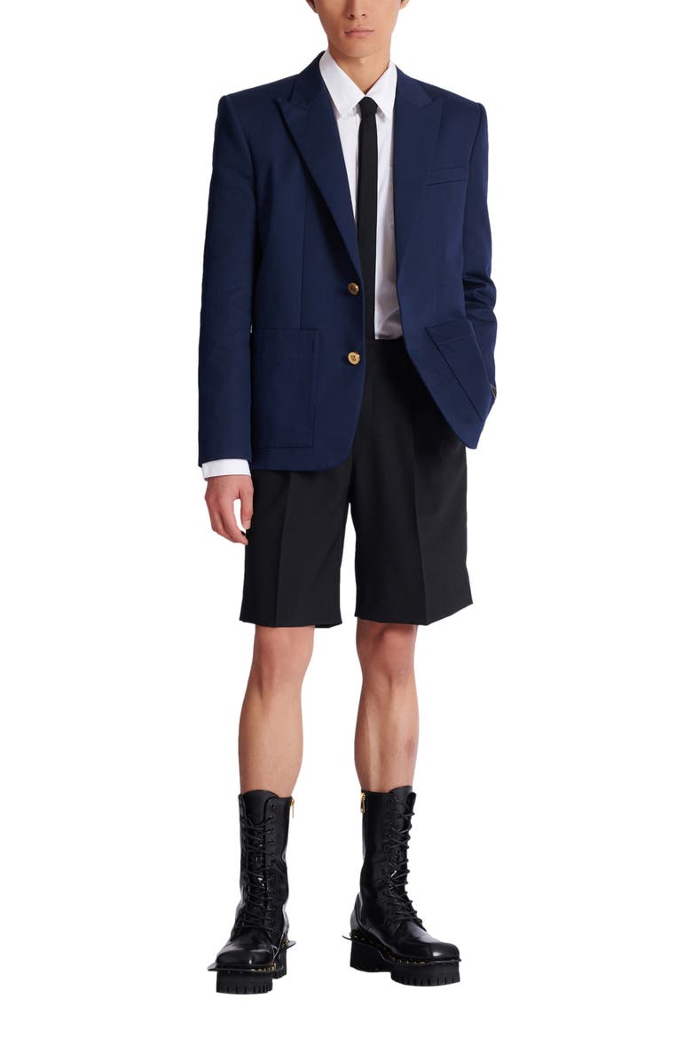 Balmain Cotton twill 2-button jacket, Alternate, color, Navy