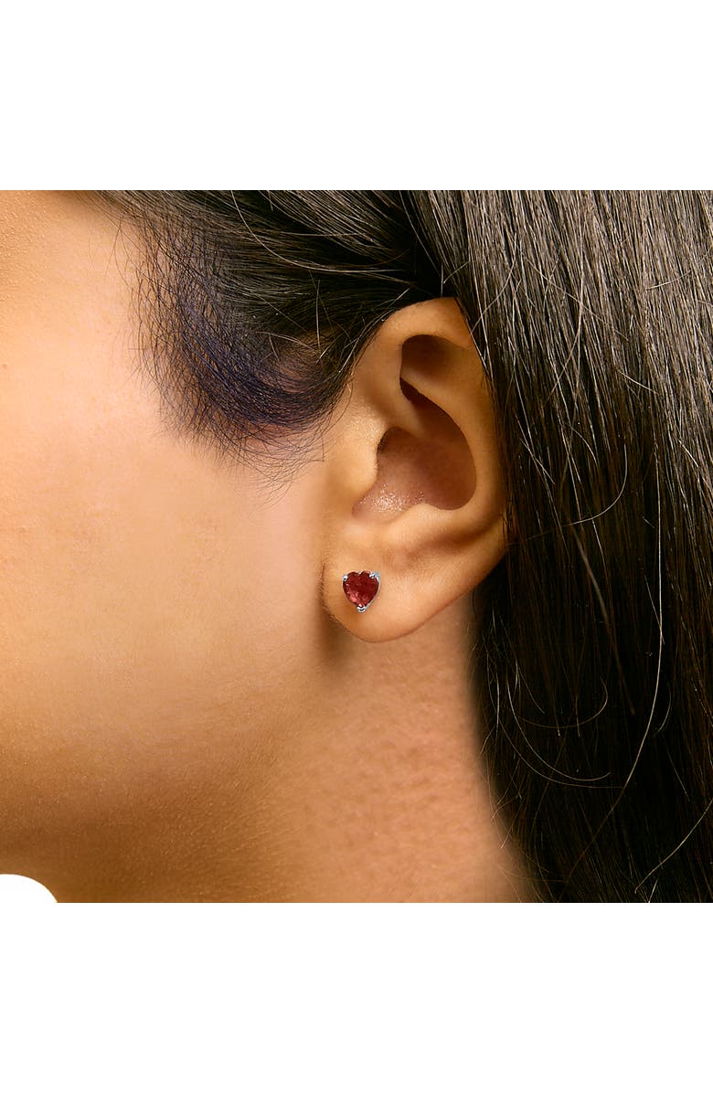 Haus of Brilliance 14K Gold 5MM Heart Cut Gemstone Solitaire Stud Earrings, Alternate, color, Red Garnet | White
