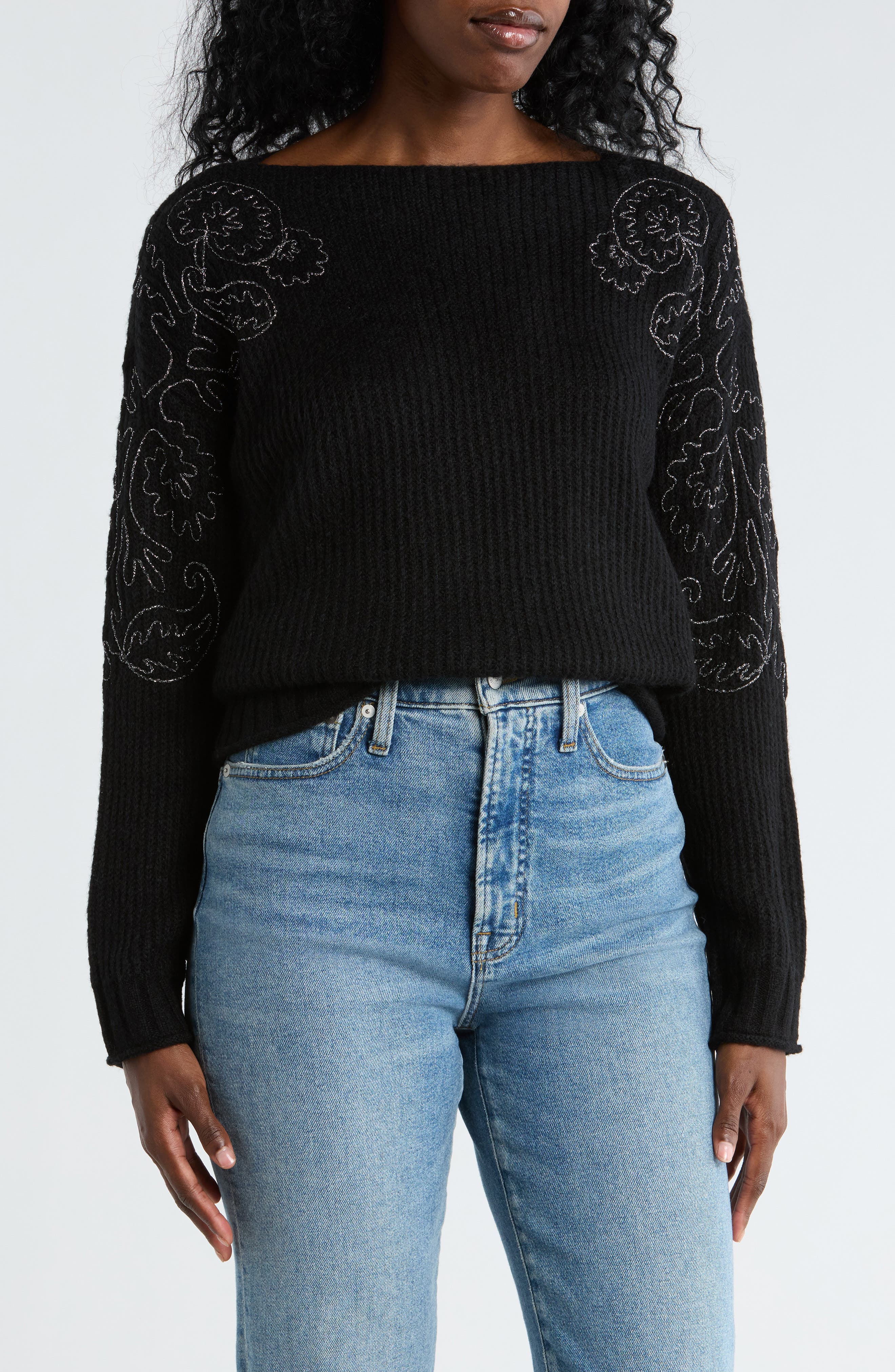 Democracy Embroidered Pullover Sweater