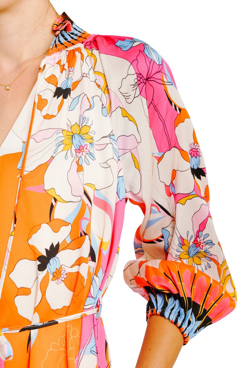 CIEBON Drea Floral Print Long Sleeve Minidress, Alternate, color, White Multi