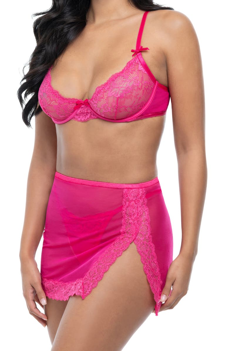 Oh La La Cheri Brit Underwire Bra, G-String & Slip Set, Alternate, color, Pink Yarrow