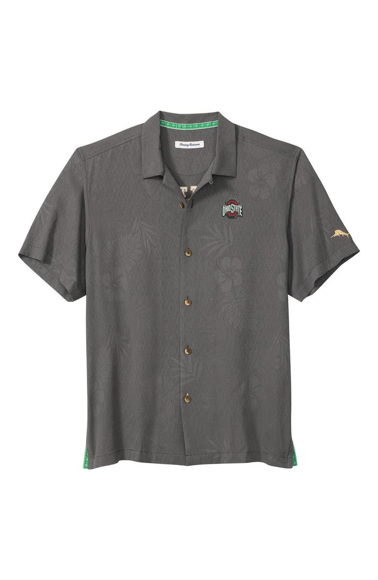 Tommy Bahama Men's Tommy Bahama Gray Ohio State Buckeyes Catch of the Day Camp IslandZone Button-Up Shirt, Alternate, color, Gray