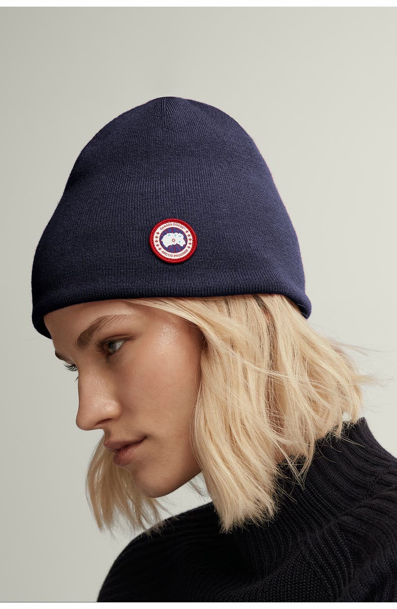 Canada Goose Standard Wool Blend Beanie, Alternate, color, Navy Heather