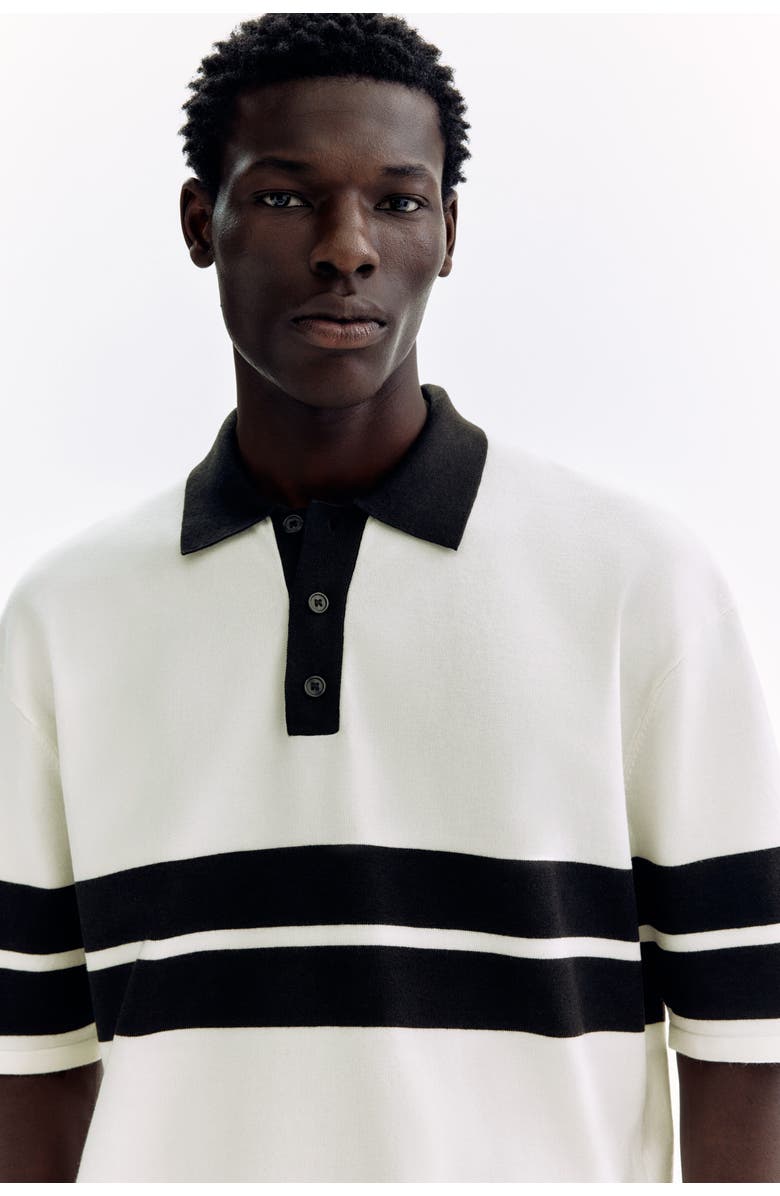 H&M Loose Fit Knitted Polo Shirt, Alternate, color, White/Black