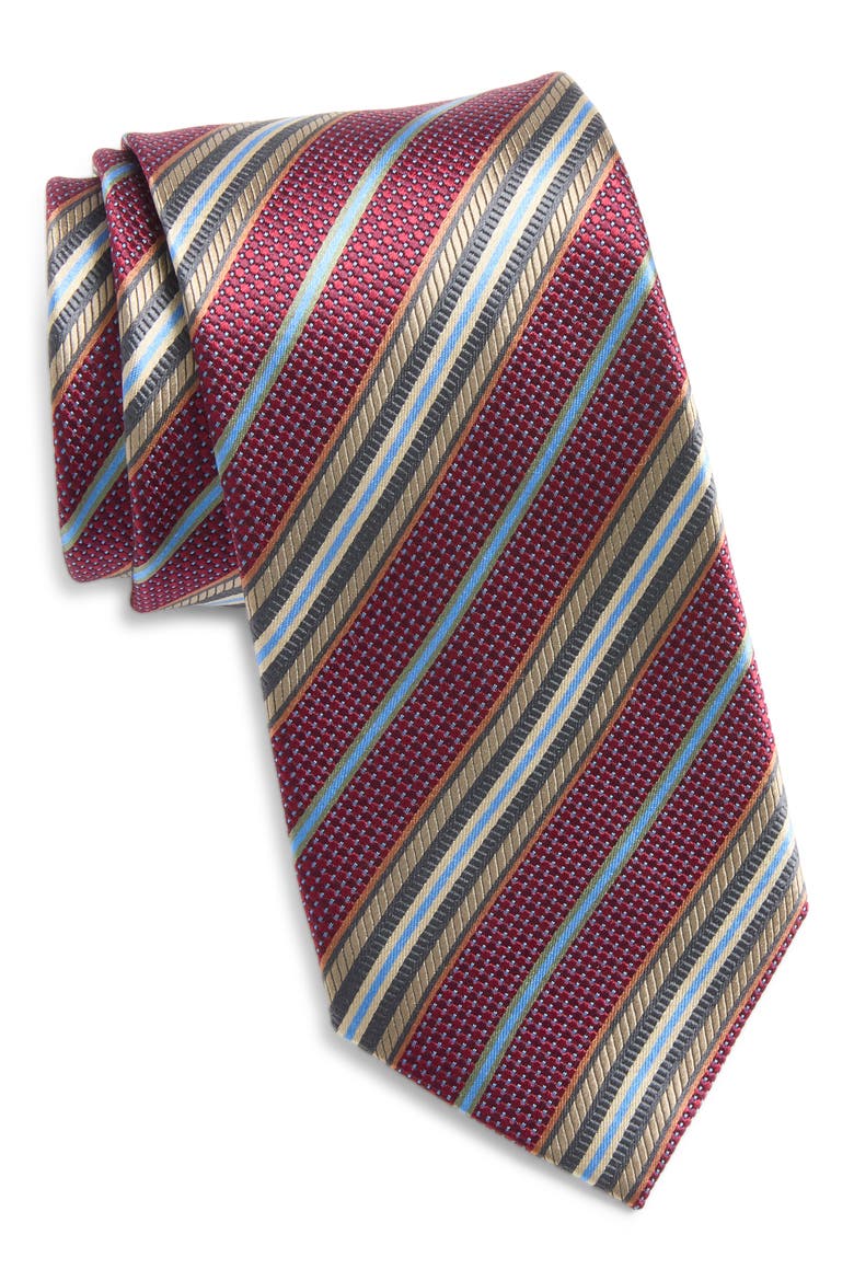 Silk Stripe Tie, Main, color, WINE