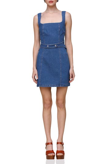 Shop Avec Les Filles Harness Denim Body-con Dress In Provence Wash