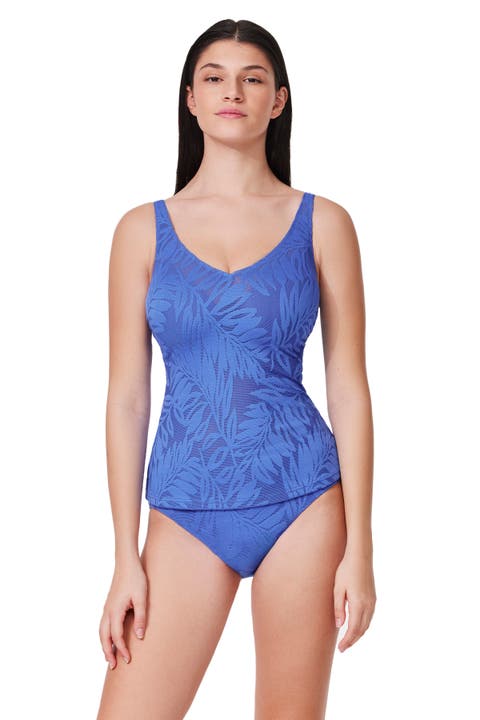Skyfall Textured V-Neck D-Cup Tankini Top
