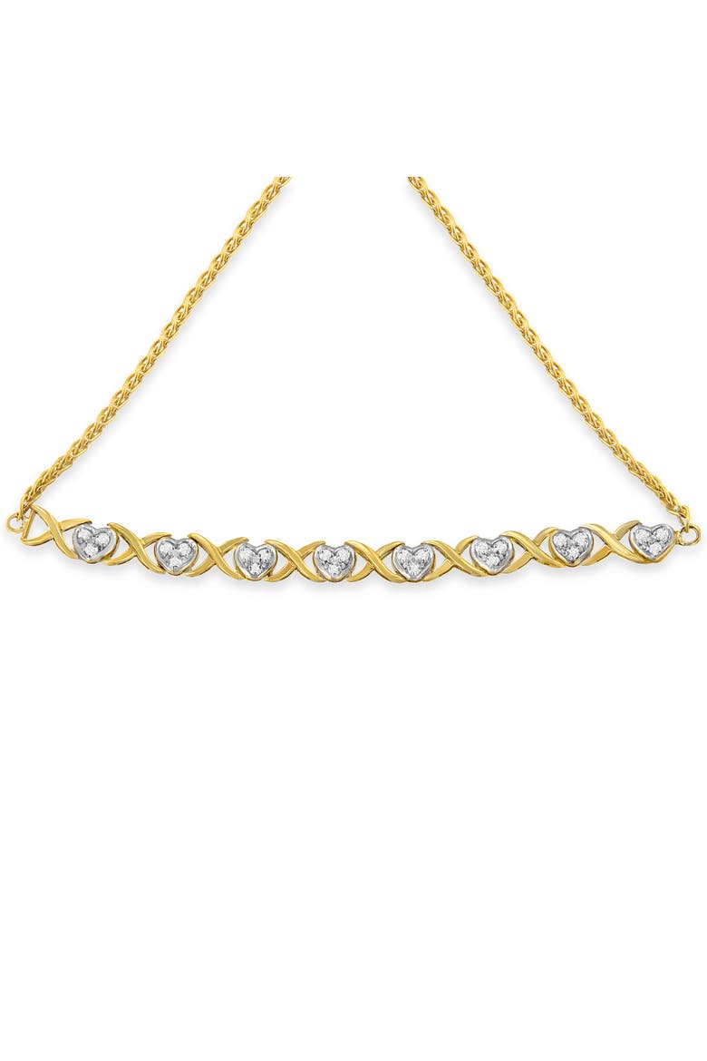 10K Yellow Gold over Silver 1/10 Cttw Diamond Heart and X-Link Bolo Bracelet, Alternate, color, Yellow