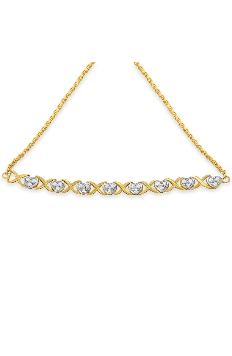 Haus of Brilliance 10K Yellow Gold over Silver 1/10 Cttw Diamond Heart and X-Link Bolo Bracelet, Alternate, color, Yellow