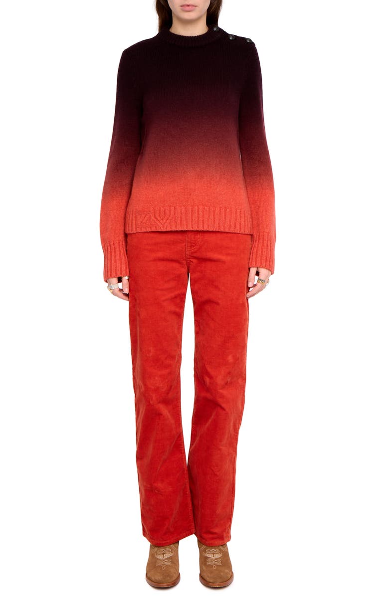 Zadig & Voltaire Malty Dip Dye Cashmere Crewneck Sweater, Alternate, color, Tangerine
