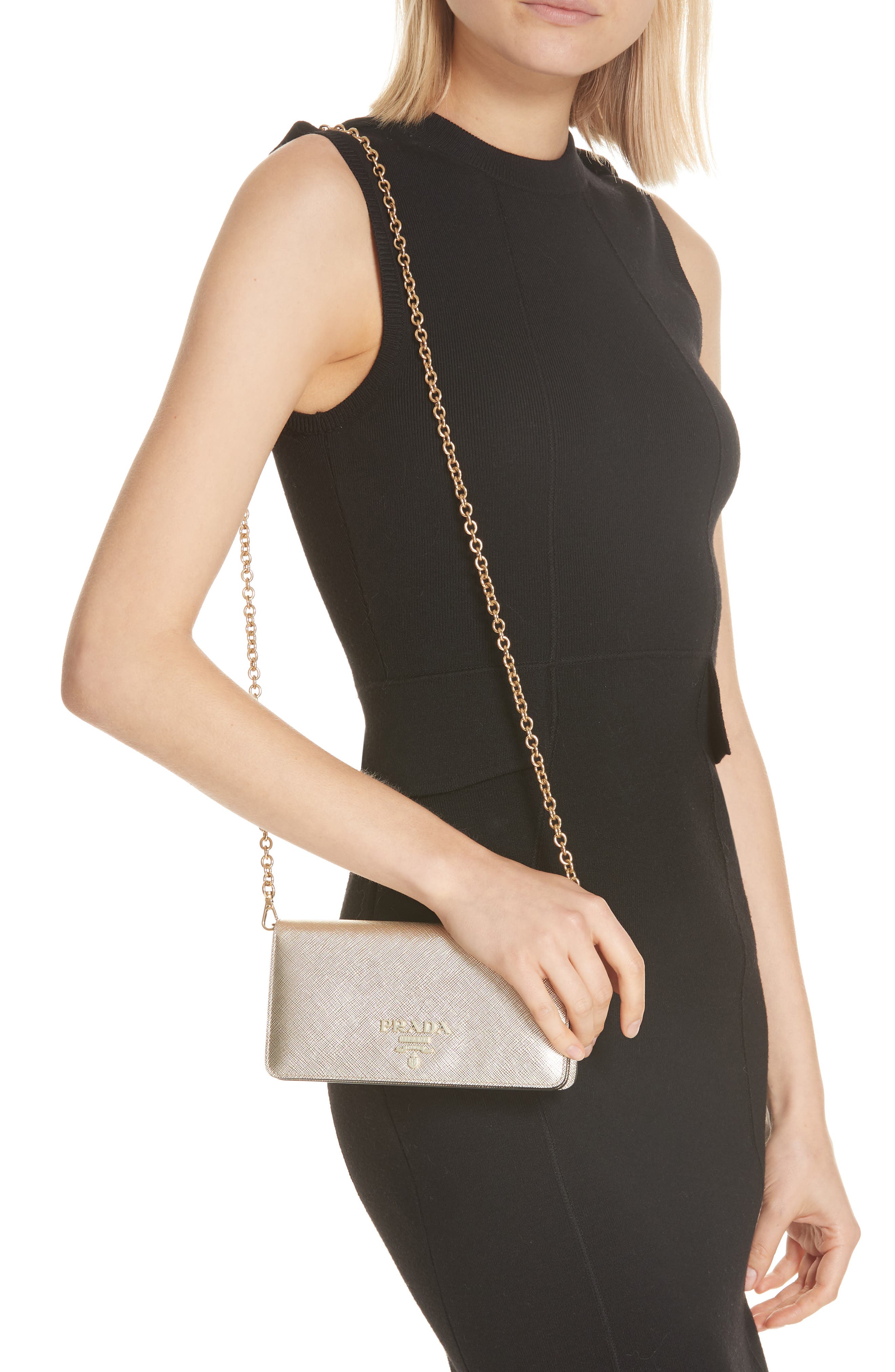 Mini Monochrome Leather Wallet on a Chain, Alternate, color, PIRITE