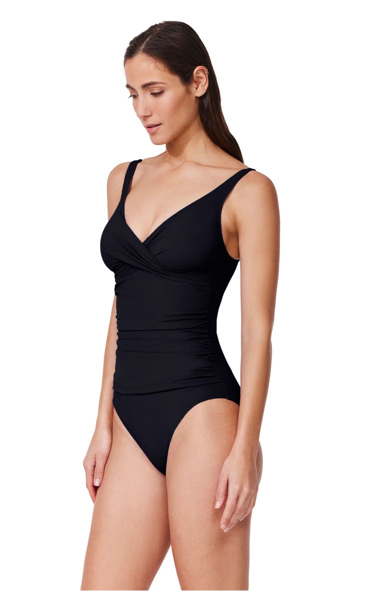 Profile by Gottex Tutti Frutti Twist Front V-Neck One Piece, Alternate, color, Black