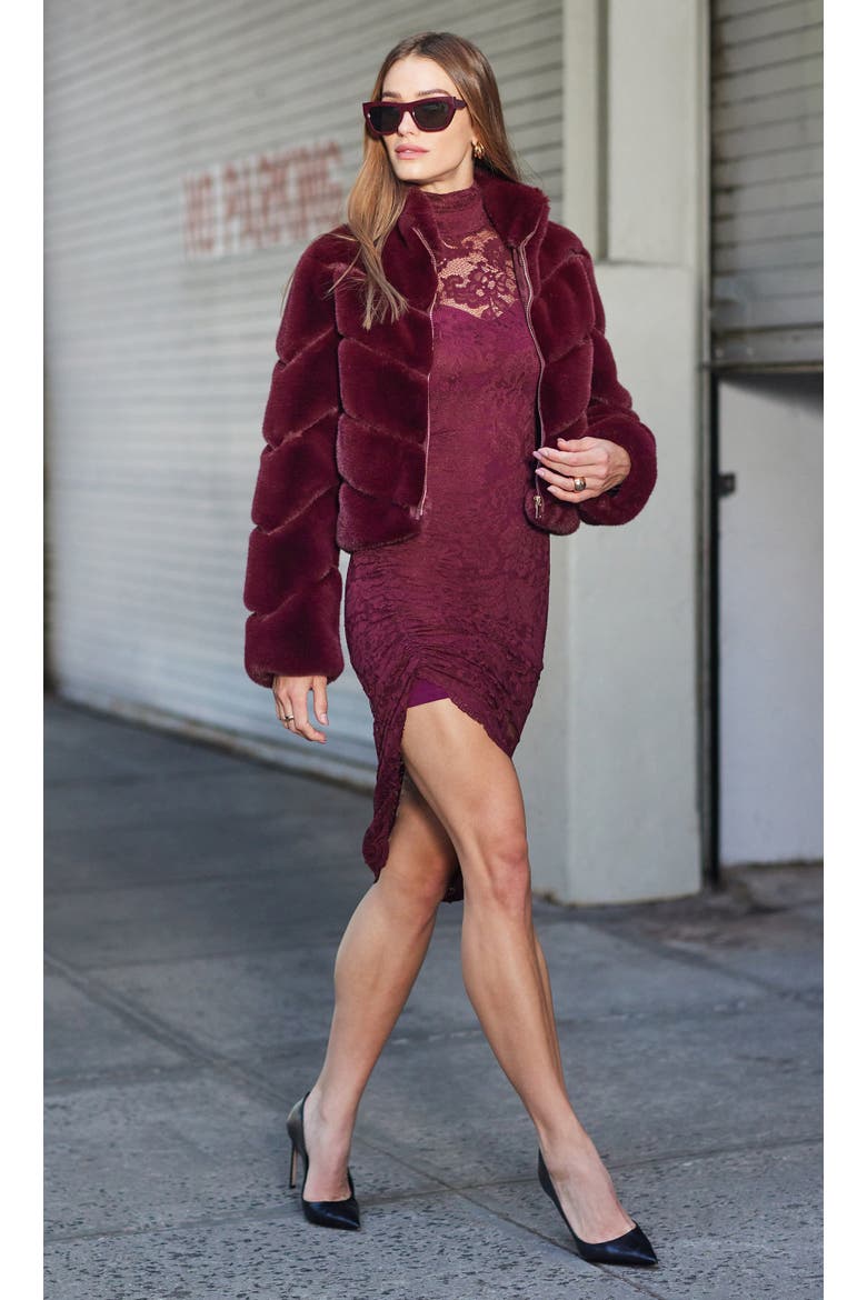 Brianna Faux Fur Jacket, Alternate, color, Red