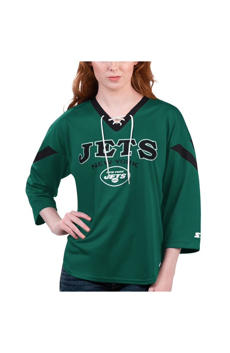 STARTER Women's Starter Green New York Jets Rally Lace-Up 3/4 Sleeve T-Shirt, Main, color, 
