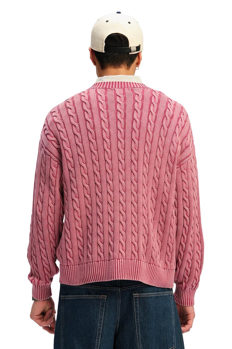 Men's Washed Box Fit Crew Knit, Alternate, color, Washed Berry Cable