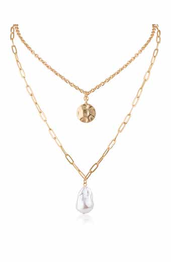 Layered Hammered Disc & Faux Pearl Necklace