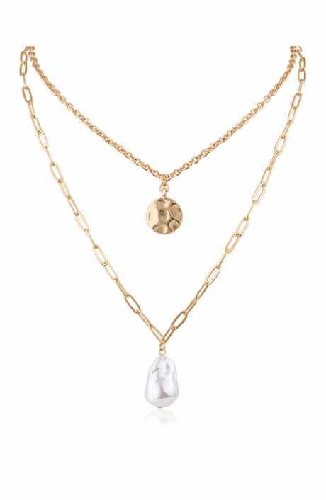 Layered Hammered Disc & Faux Pearl Necklace