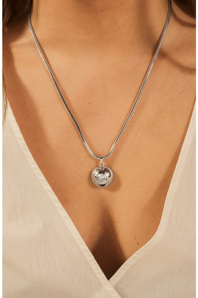 Zora Cubic Zirconia Dome Pendant Necklace, Alternate, color, SILVER