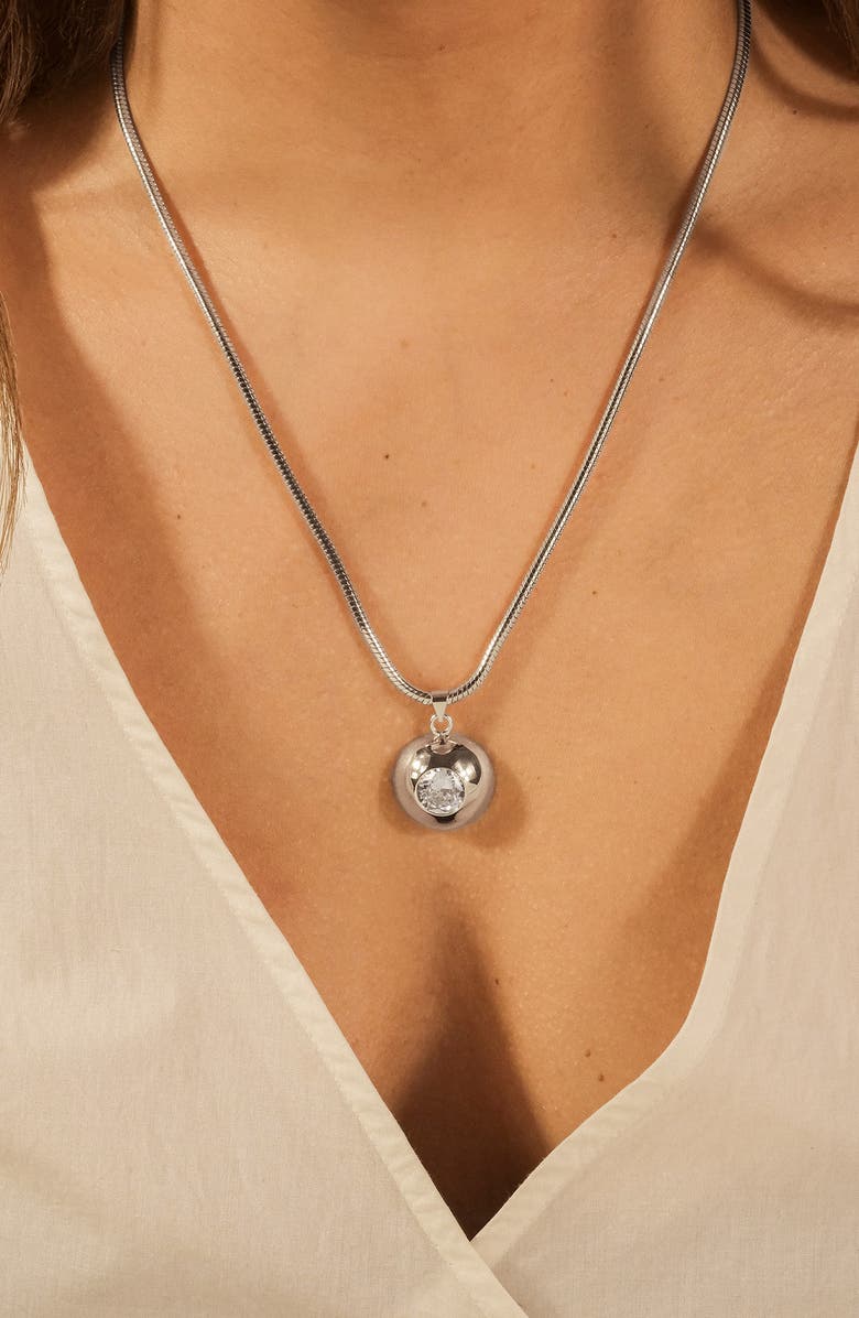 Sterling Forever Zora Cubic Zirconia Dome Pendant Necklace, Alternate, color, Silver