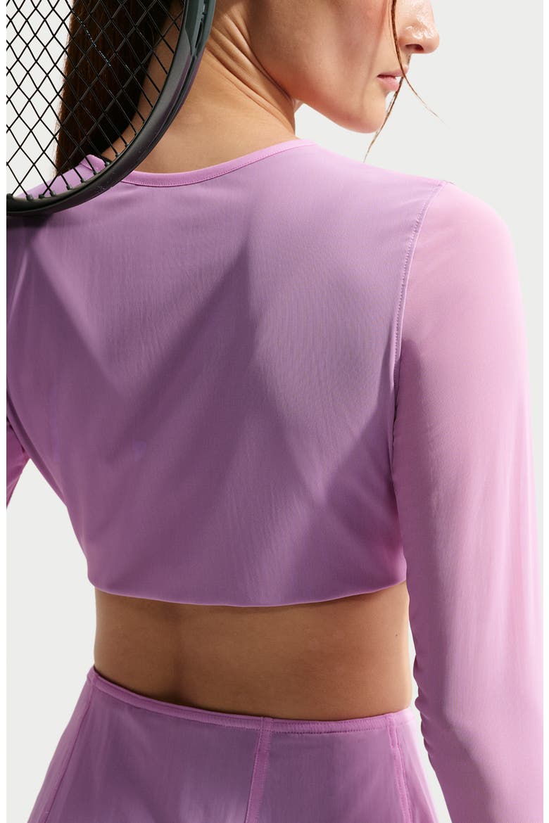 Court Slam Crop Long Sleeve Tennis Top, Alternate, color, LIGHT MAGENTA/ TATTOO