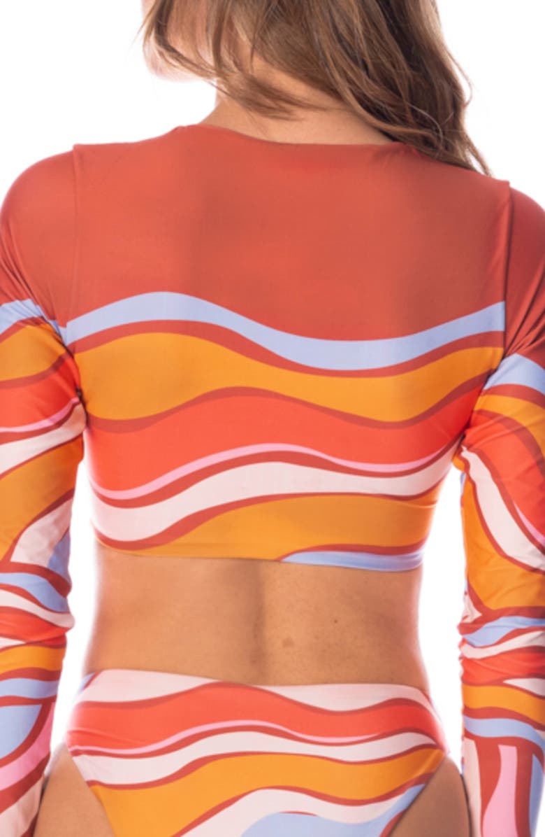 Maaji Swizzle Blossom Spectacle Reversible Crop Rashguard, Alternate, color, Orange