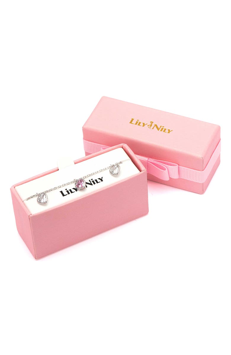 Lily Nily Kids' Cubic Zirconia Heart Charm Bracelet, Alternate, color, Pink/ White