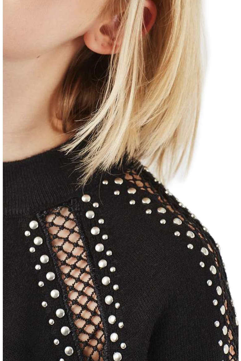 Stud Lattice Sweater, Alternate, color, BLACK