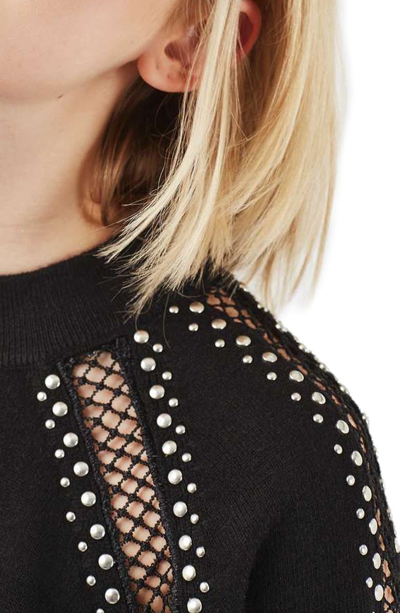 Topshop Stud Lattice Sweater, Alternate, color,