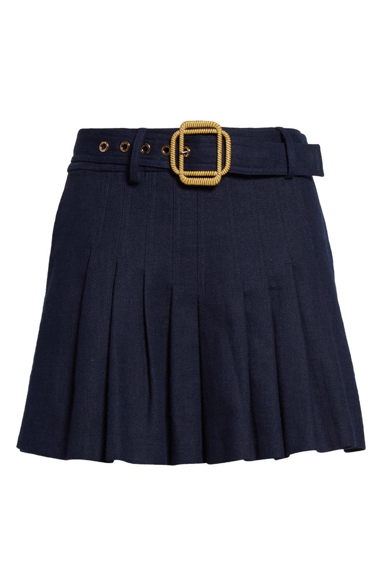 Ramy Brook Landry Belted Pleated Miniskirt, Alternate, color, Spring Navy