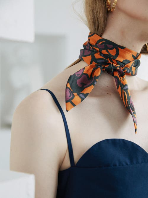 Lost Pattern Nyc "lost Cherries" Silk Skinny Scarf In Multi