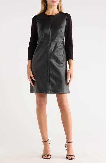 Eliza J Faux Leather Minidress In Black
