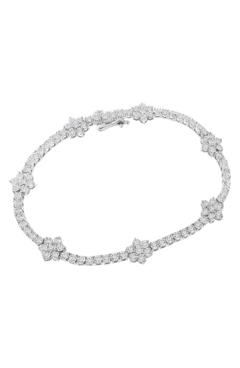 Haus of Brilliance Silver 1.0 cttw Miracle-Set Diamond Floral Station Tennis Bracelet, Main, color, White