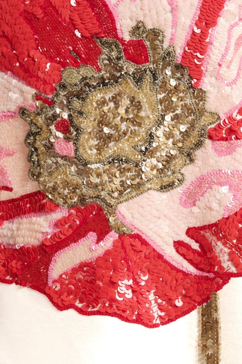 Frances Valentine Alice Shift Dress W/sequin Flower In Gold