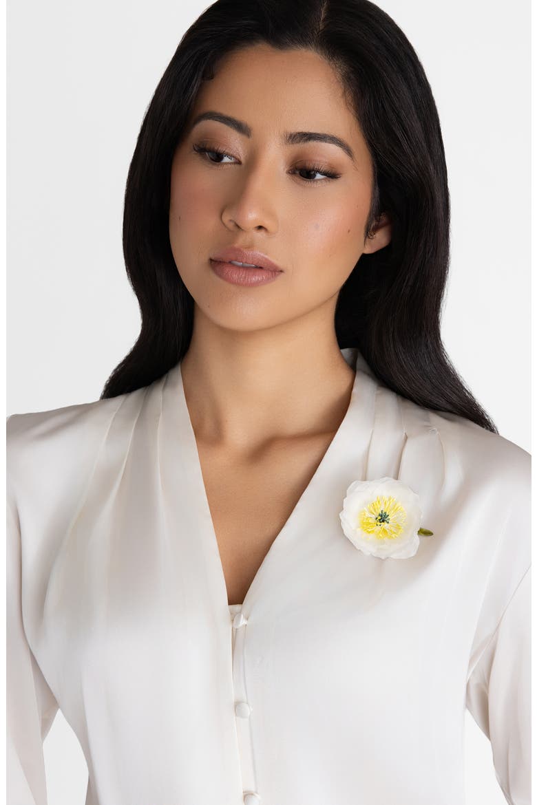 The White Poppy Floral Brooch, Alternate, color, White