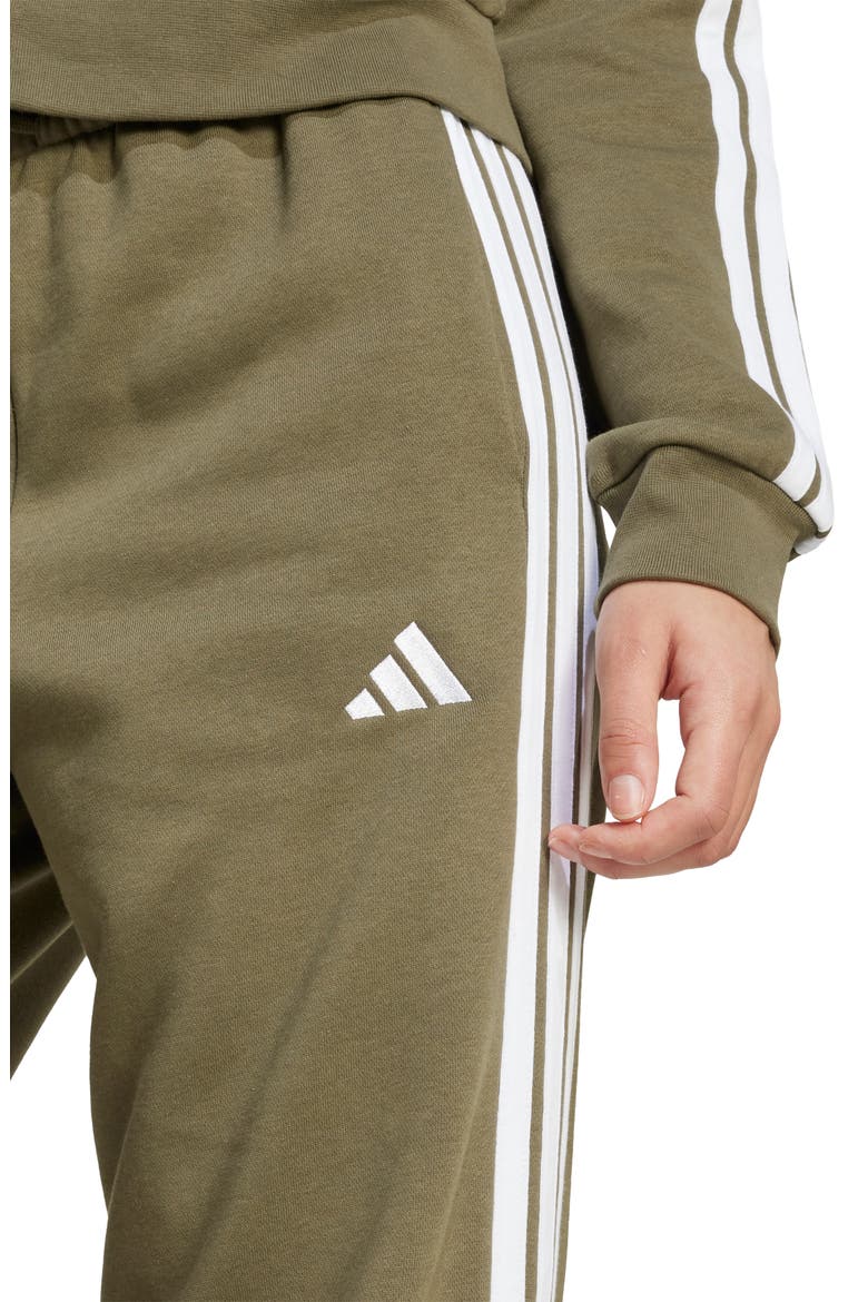 Essentials 3-Stripes Open Hem Fleece Pants, Alternate, color, OLIVE STRATA/ WHITE