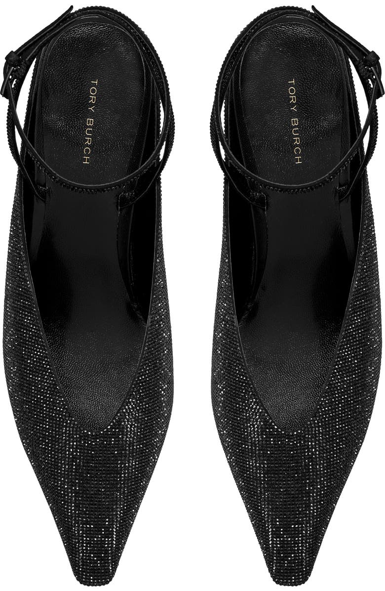 Tory Burch Ankle Strap Pavé Pointed Toe Wedge Pump, Alternate, color, Perfect Black