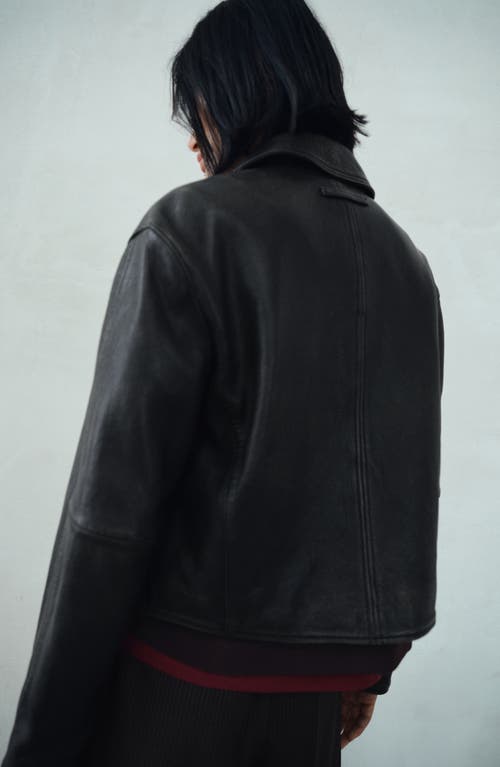 Mango Leather Bomber Jacket In Black