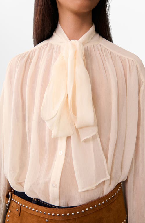 MANGO MANGO PUFF SLEEVE TIE NECK BUTTON-UP SHIRT