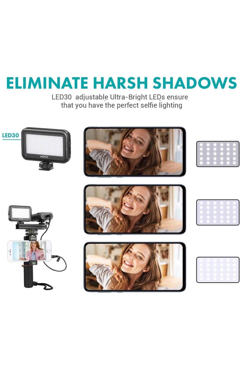 MOVO V8 Huge Vlogging Kit for iPhone with Tripod, Grip, Microphones, LED Lights, and Wireless Remote, Alternate, color, Black