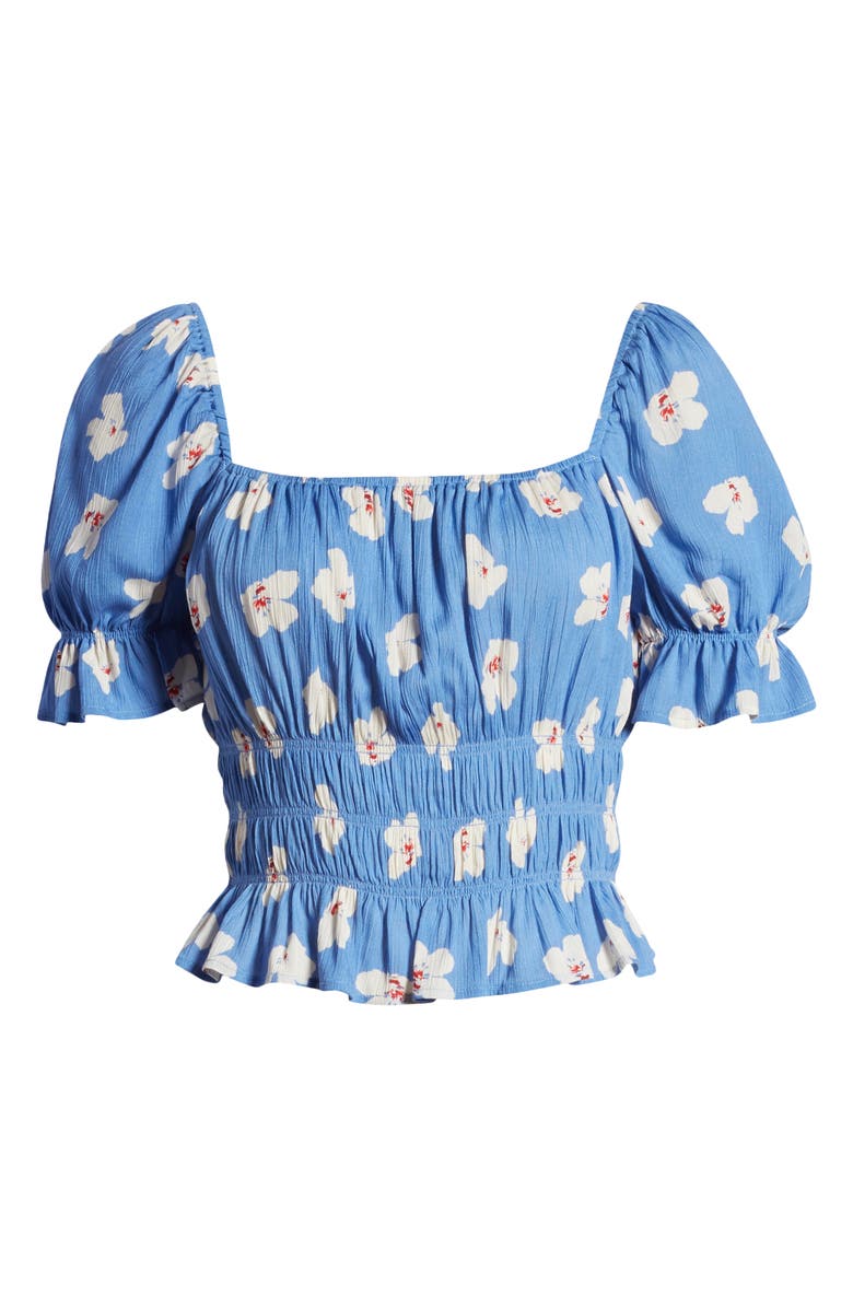 All in Favor Print Smocked Square Neck Top, Alternate, color, 