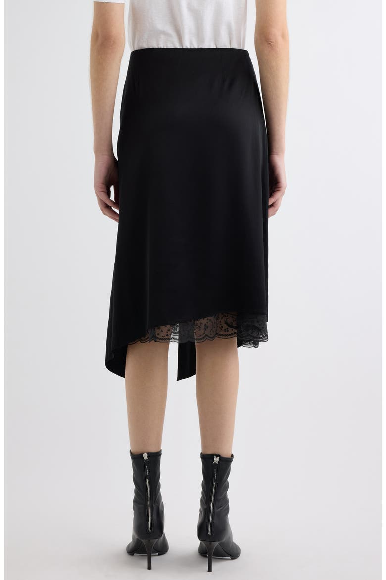 Inouka Ruffle Asymmetric Viscose Satin Midi Skirt, Alternate, color, BLACK