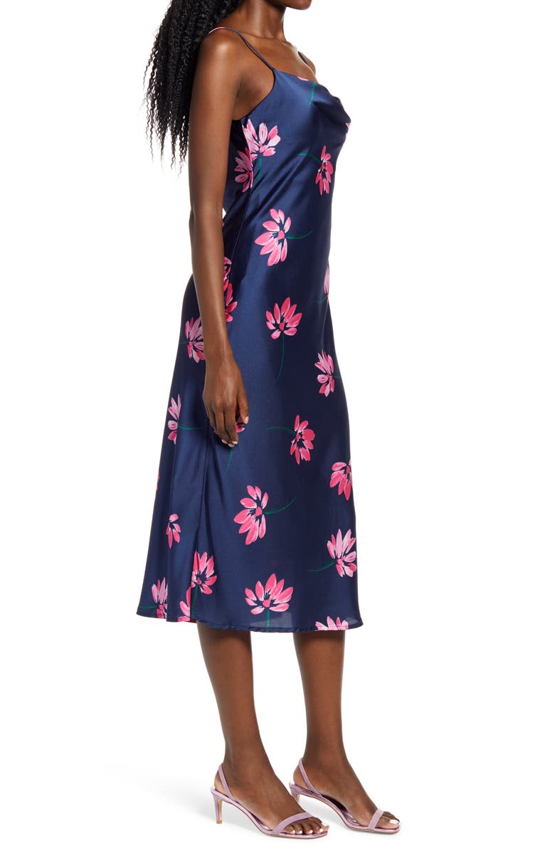 All in Favor Cowl Neck Satin Midi Dress, Alternate, color, 