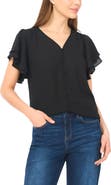 CeCe Double Flutter Sleeve V-Neck Top